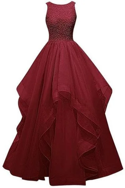 Short - length party dresses with a ruffled skirt for a flirty look​Charming Burgundy A-Line Prom Dress Evening Dress PG 218