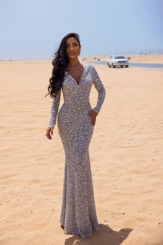 Prom dresses with cold - shoulder ruffled sleeves and floral prints for a romantic and fashionable styleChic and Holland HF110062