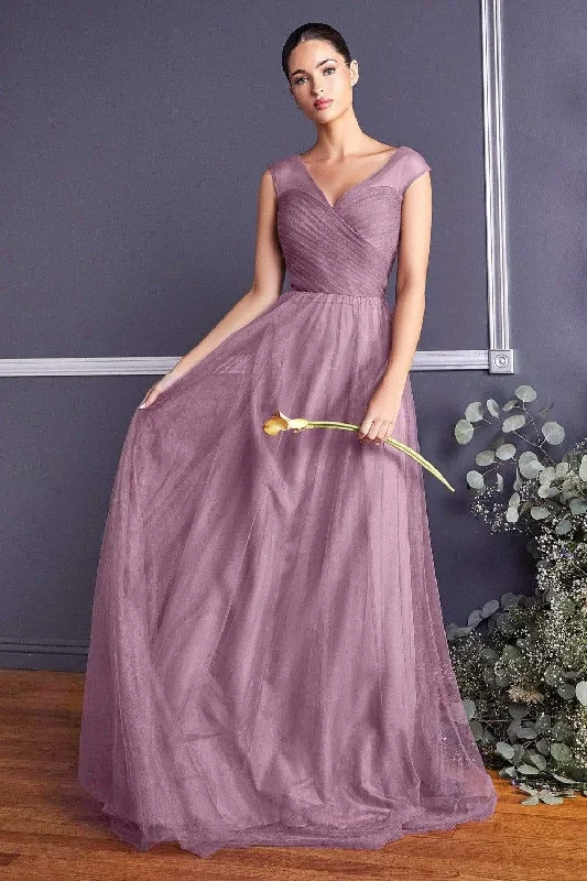 Formal dresses with fringe - trimmed sleeves and wrap - around styles for a bohemian - inspired formal eventCinderella Divine - ET320 Sleeveless Pleated Top A-Line Gown