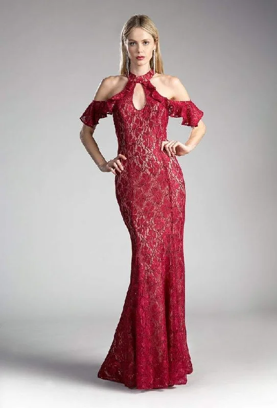 Long - sleeved formal dresses in velvet for a winter formal eventCinderella Divine - Lace High Halter Sheath Dress