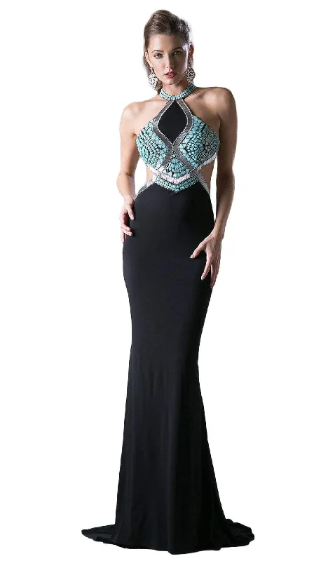 Mermaid - cut formal dresses in satin for a glamorous prom nightCinderella Divine - Sleeveless Embellished Halter  Sheath Dress