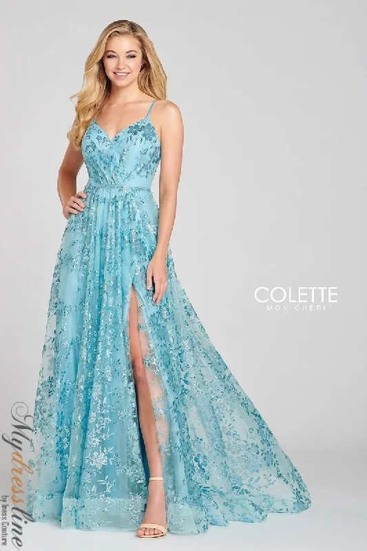Formal dresses with button - front designs and tulle skirts for a charming prom styleColette CL12006