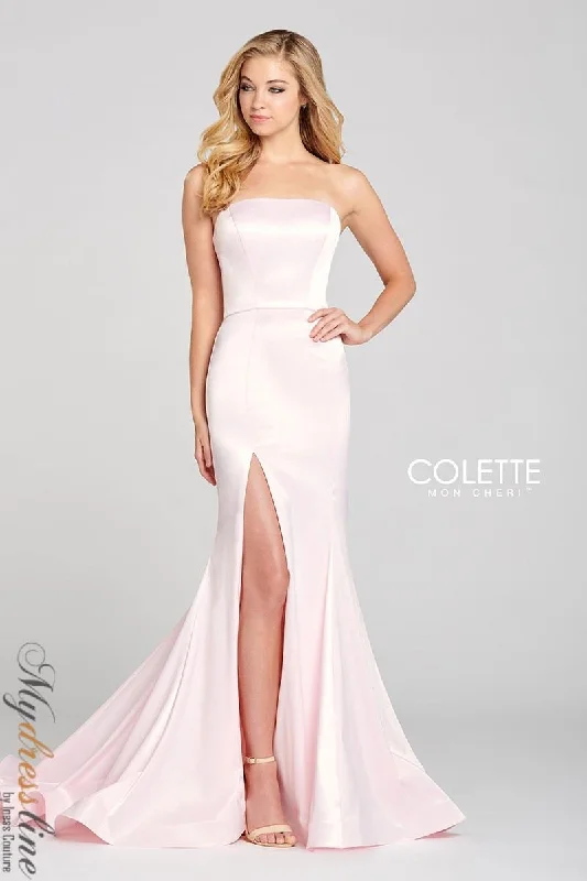 Formal dresses with halter necks and lace - up backs for a stylish promColette CL12049
