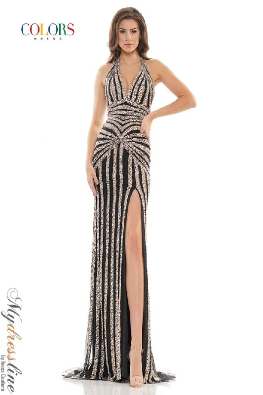 Prom dresses with side - slit pockets and solid - color fabrics for a practical and stylish formal lookColors 2704