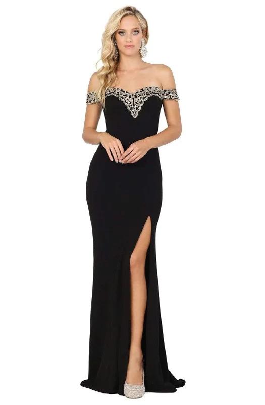 Formal dresses with ruched back panels and button - down fronts for a unique and flattering fitDancing Queen - Lace Off Shoulder Prom Dress 4004