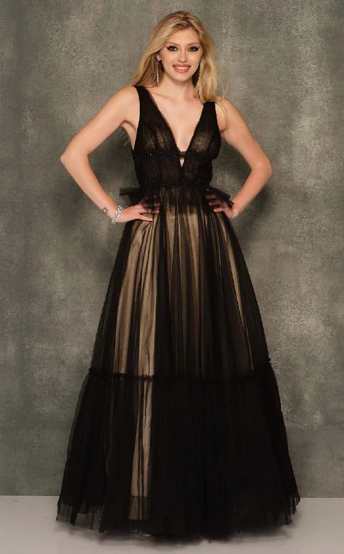 Formal dresses with geometric patterns and metallic accents for a modern formal affairDave and Johnny 11026 Dress