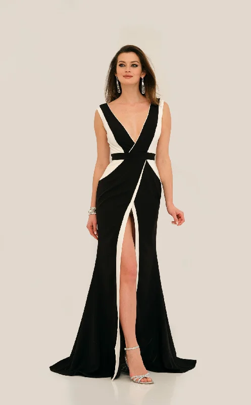 Formal dresses with geometric patterns and metallic accents for a modern formal affairDave and Johnny 11297 Dress