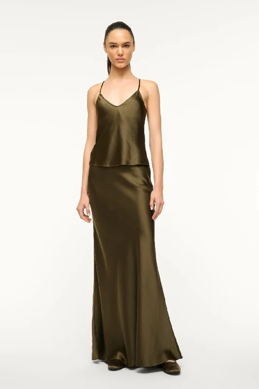 Prom dresses with ruched bodices and organza sleeves for a romantic lookDURAND SILK CAMI | WOODLAND