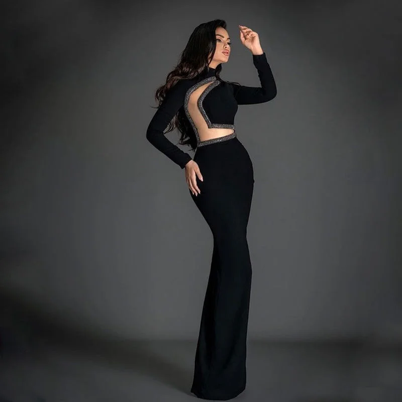 Prom dresses with geometric - cutout sleeves and flowing chiffon fabrics for a modern and airy lookED2092 2021 Bodycon Fishtail Evening Dress Sexy Party Dress Mesh Perspective Party Prom Evening Dress