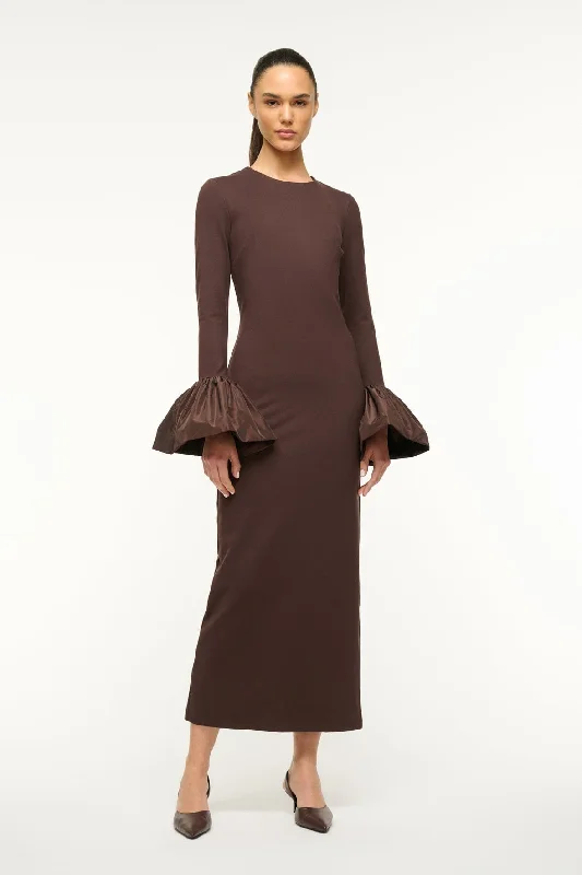 Formal dresses with high - low hems and floral embroidery for a unique prom styleHAWTHORNE MAXI DRESS | DARK CHOCOLATE