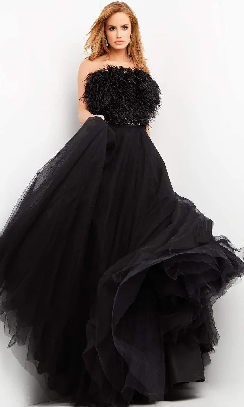 Formal dresses with tassel - adorned belts and tiered skirts for a stylish and festive formal eventJovani - 05624 Strapless Feather Fringed A-Line Dress
