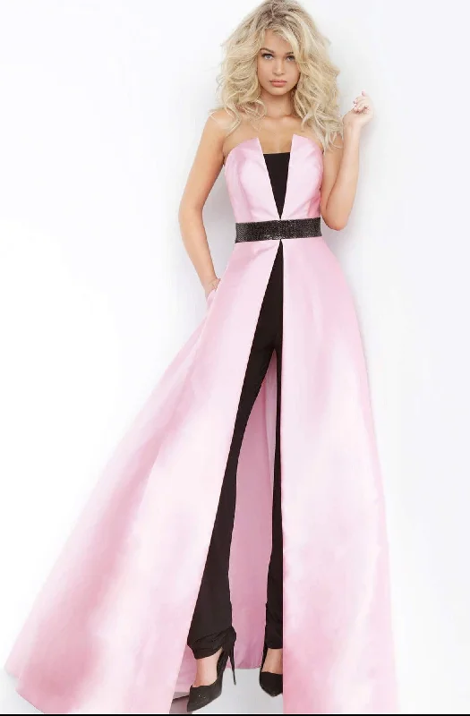 Formal dresses with tiered lace skirts and off - the - shoulder necklines for a feminine and elegant formal appearanceJovani - 1799 Strapless Mikado Overlay Jumpsuit