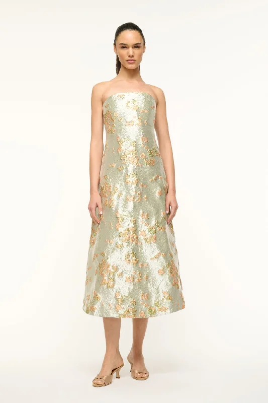Formal dresses with pleated yokes and button - up fronts for a classic and refined lookKENNEDY DRESS | METALLIC BLOOM