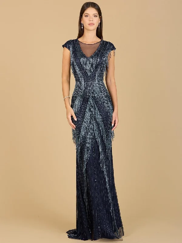 Party dresses with a criss - cross back design for a stylish detail​Lara Dresses 29167 Cap Sleeve Long Prom Dress