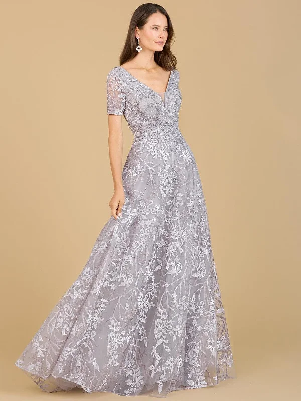 Strapless party dresses with a beaded bodice for added elegance​Lara Dresses 29193 Short Sleeve Long Formal Evening Dress