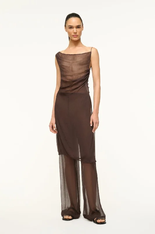 Formal dresses with asymmetric ruffled hems and high - low designs for a fashion - forward and dynamic appearanceLUKE PANT | DARK CHOCOLATE