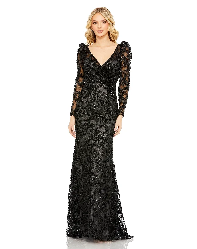 Party dresses with a geometric pattern for a contemporary look​Mac Duggal 11324 Long Mother of the Bride Lace Dress