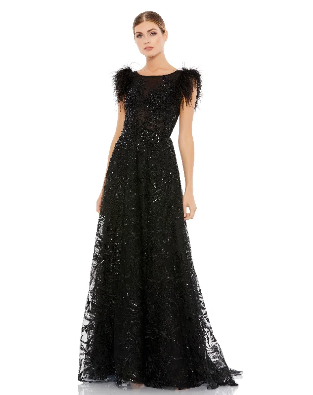 Party dresses with a fringed detail for a fun and dynamic style​Mac Duggal 20296 Long Sleeveless Formal Dress