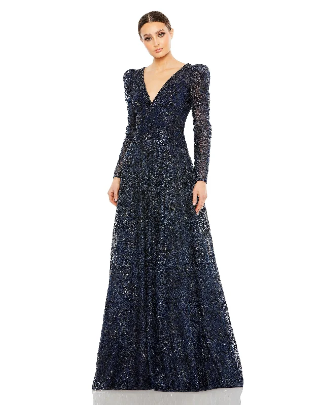 Party dresses with a ruched fabric for a textured and flattering effect​Mac Duggal 20353 Long Sleeve Formal Lace Dress