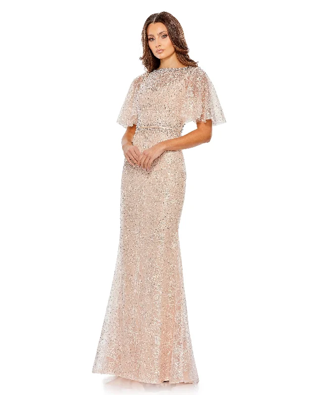 80s - inspired party dresses with bold colors and big shoulders​Mac Duggal 20368 Long Formal Beaded Lace Dress
