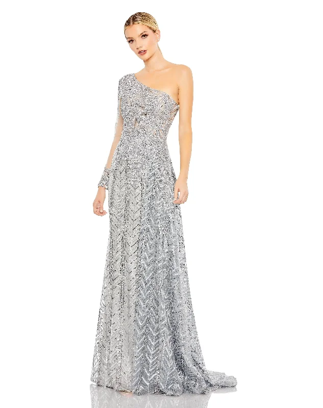 Party dresses with a unique neckline, like a sweetheart or square neck​Mac Duggal 20401 Long Formal Beaded Lace Dress