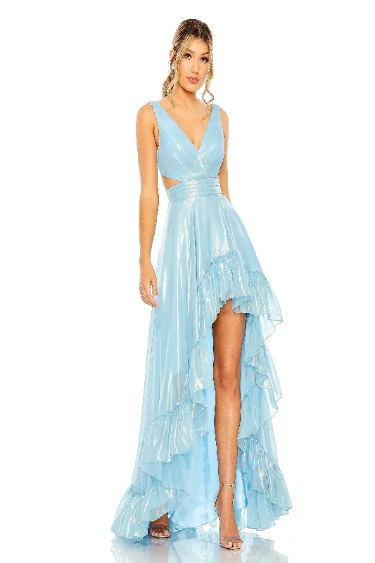 Formal dresses with fringe - trimmed sleeves and wrap - around styles for a bohemian - inspired formal eventMac Duggal 49526