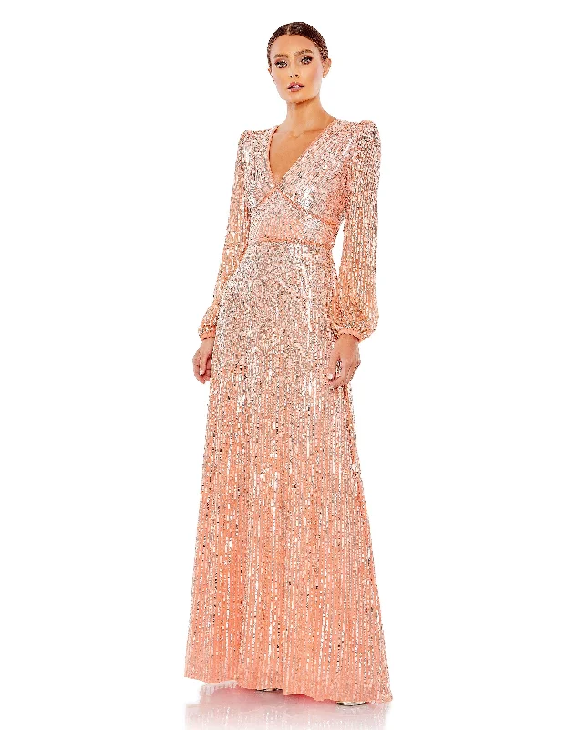 Party dresses with a unique neckline, like a sweetheart or square neck​Mac Duggal 5643 Long Bishop Sleeve Formal Dress