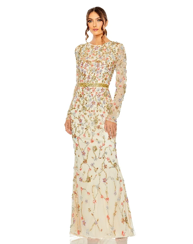 Party dresses with a mermaid silhouette for a figure - hugging fit​Mac Duggal 6016 Long Sleeve Formal Floral Dress