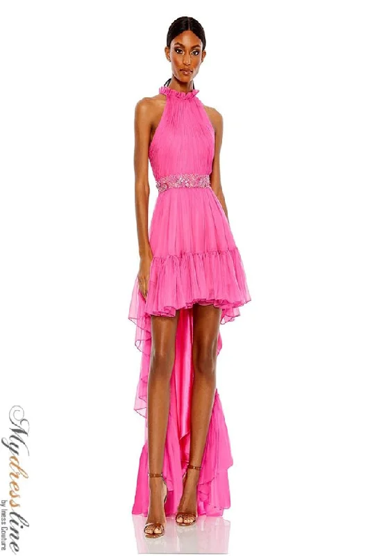 Prom dresses with ruched bodices and organza sleeves for a romantic lookMac Duggal 68029