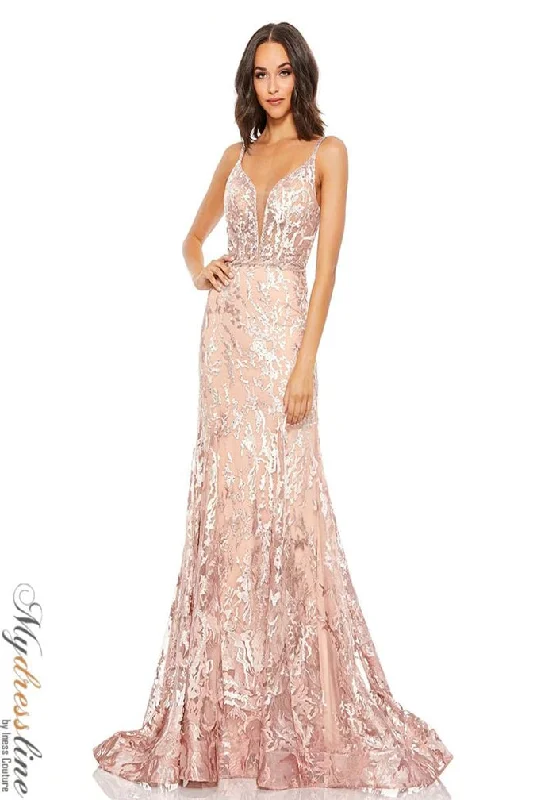 Prom dresses with cold - shoulder ruffled sleeves and floral prints for a romantic and fashionable styleMac Duggal 79369