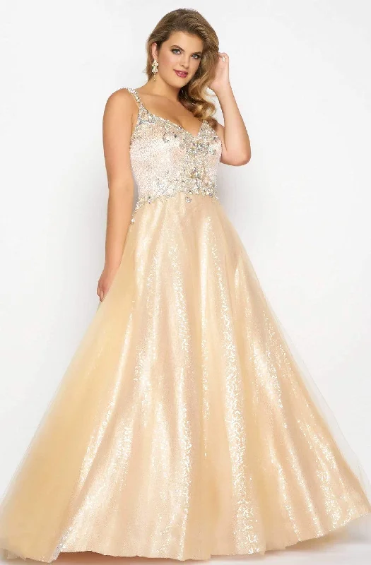 Formal dresses with one - shoulder ruffled straps and sequined bodices for a trendy and eye - catching lookMac Duggal - 65037F Embellished Shimmering Evening Gown