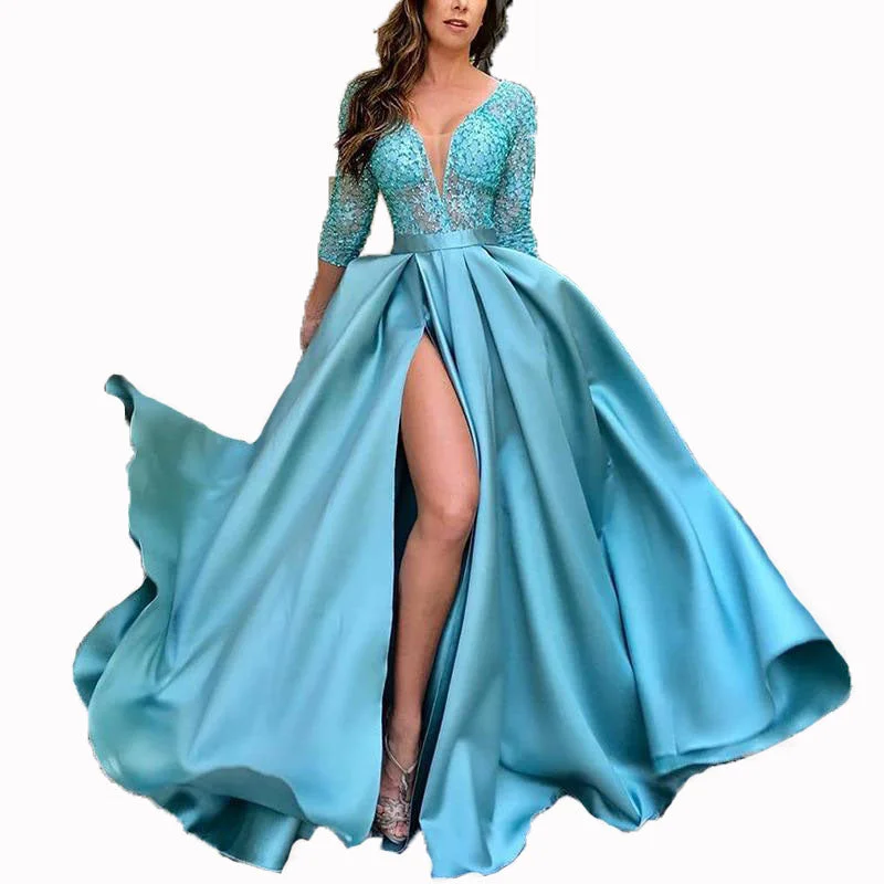 Formal dresses with cold - shoulder ruffled sleeves and floral prints for a romantic and trendy formal styleManufacturer made top quality Banquet Performance New Host Long Mermaid Slim Wedding Evening Dress drop shipping fulfill