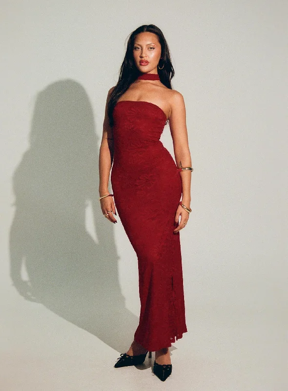 Formal dresses with asymmetric ruffled hems and high - low designs for a fashion - forward and dynamic appearanceMelantha Strapless Maxi Dress Red Formal dresses with asymmetric ruffled hems and high - low designs for a fashion - forward and dynamic appearanceMelantha Strapless Maxi Dress Red