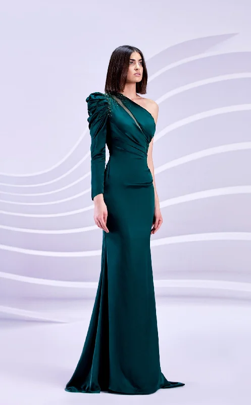 Formal dresses with off - the - shoulder sleeves and rhinestone accents for a sophisticated promModessa Couture M20307 Dress
