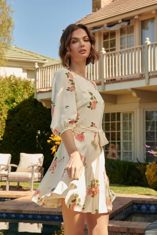 Formal dresses with gathered bodices and wide - leg skirts for a comfortable and stylish silhouetteMorning Blush Floral Collins Godet Mini Dress Formal dresses with gathered bodices and wide - leg skirts for a comfortable and stylish silhouetteMorning Blush Floral Collins Godet Mini Dress