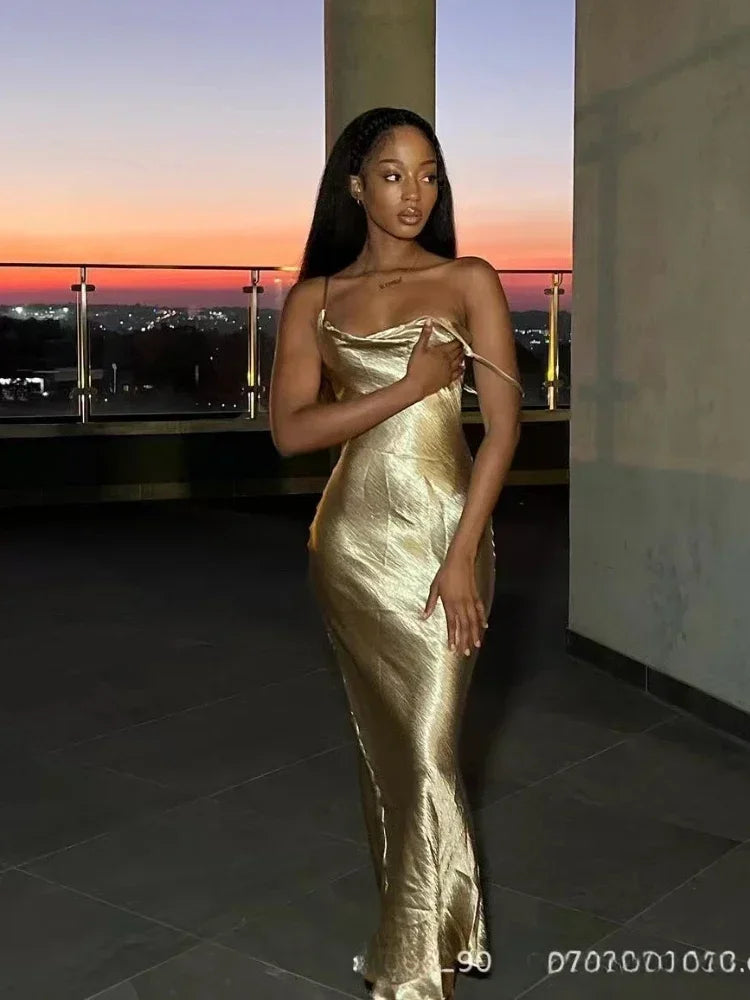 Prom dresses with side - slit skirts and beaded fringes for a glamorous appearanceSpaghetti Strap Sleeveless Elegant Satin Backless Maxi Dress Prom dresses with side - slit skirts and beaded fringes for a glamorous appearanceSpaghetti Strap Sleeveless Elegant Satin Backless Maxi Dress