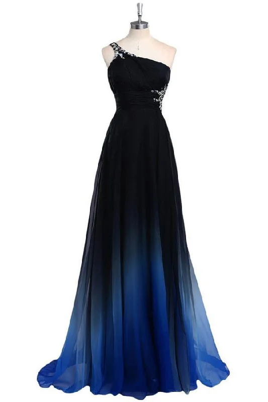 Sheath party dresses in a bold color for a statement - making outfit​One Shoulder Chiffon Prom/Evening Dress With Beads PG 209