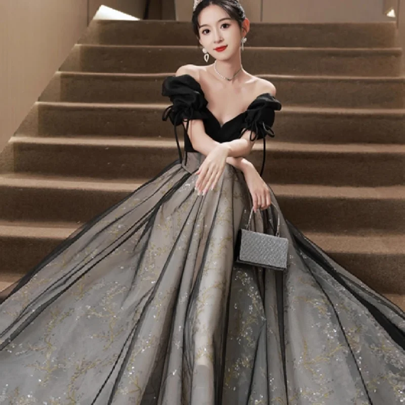 Formal dresses with pleated yokes and button - up fronts for a classic and refined lookPrincess Off-shoulder Evening Dress Formal dresses with pleated yokes and button - up fronts for a classic and refined lookPrincess Off-shoulder Evening Dress