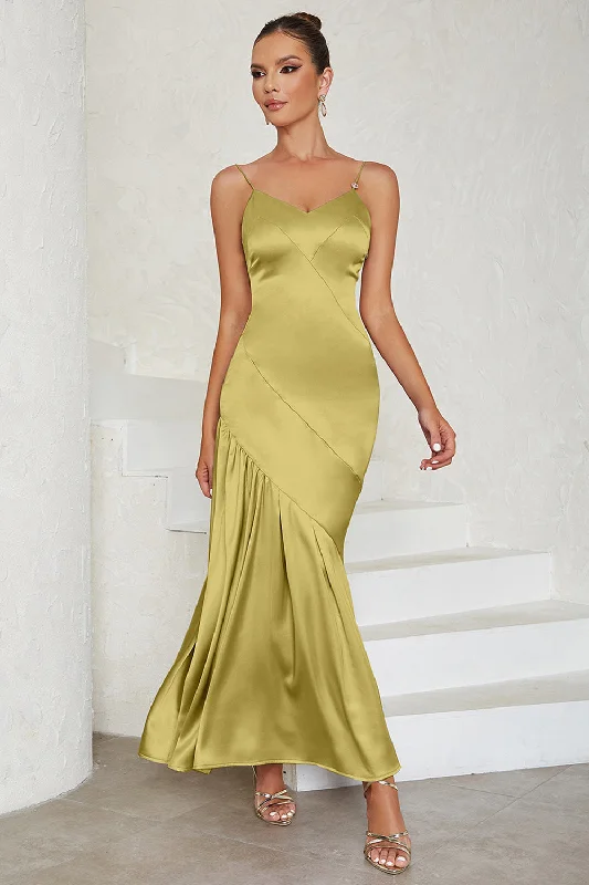 Midi - length party dresses for a modest and fashionable choice​Spaghetti Straps Light Yellow Prom Dress