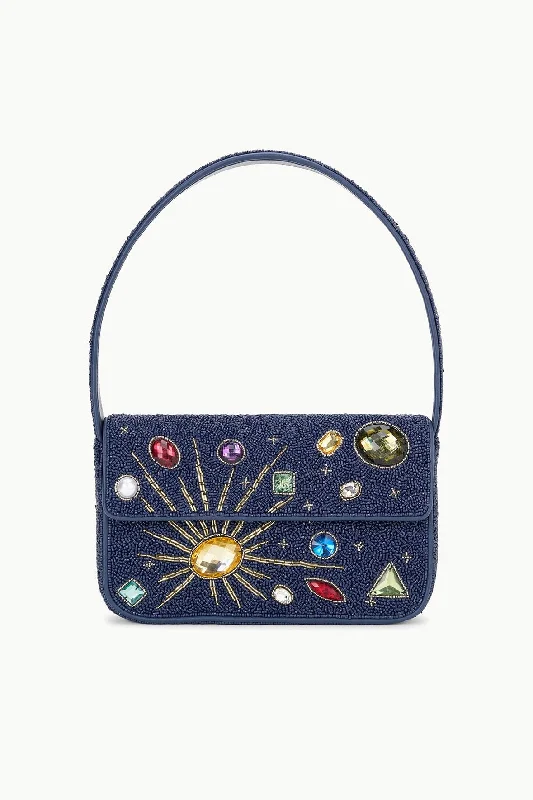 Prom dresses with tiered lace skirts and off - the - shoulder necklines for a feminine and elegant formal affairTOMMY BEADED BAG | NAVY CELESTIAL