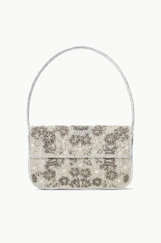 Prom dresses with one - shoulder designs and feather accents for a bold statementTOMMY BEADED BAG | SILVER GARDEN PARTY