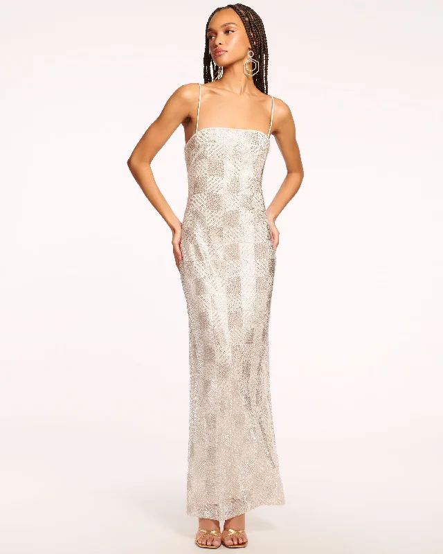 Prom dresses with side - slit pockets and solid - color fabrics for a practical and stylish formal lookVerlo Beaded Gown