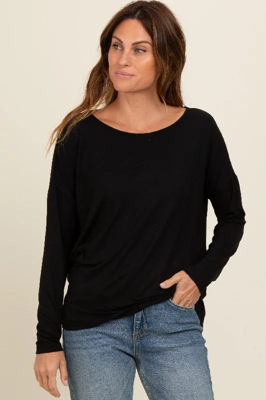 Wrap - Style Women Long Sleeve Top for a Versatile FitBlack Drop Shoulder Long Sleeve Top Wrap - Style Women Long Sleeve Top for a Versatile FitBlack Drop Shoulder Long Sleeve Top