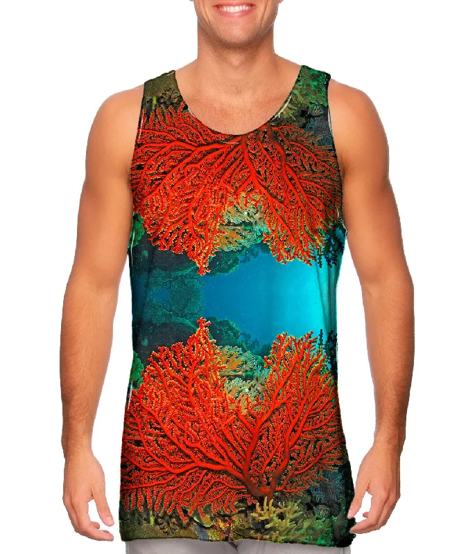 Plus Size Women's Side - Slit Tank Tops in Metallic ShadesCave Coral Party Underwater Plus Size Women's Side - Slit Tank Tops in Metallic ShadesCave Coral Party Underwater