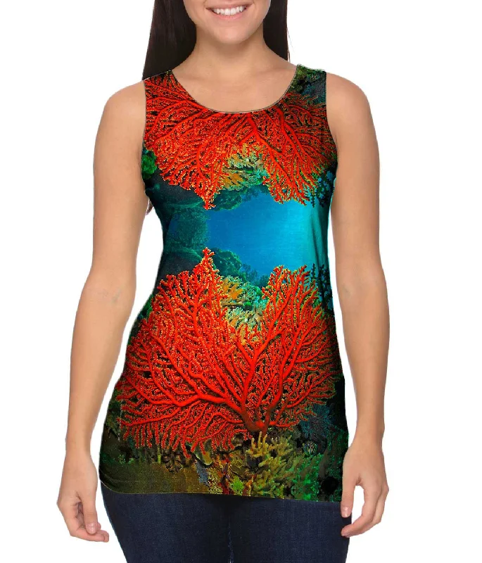 Halter Neck Women's Modal Blend Tank Tops for ComfortCave Coral Party Underwater