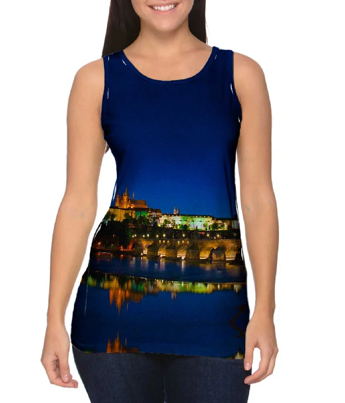 Square Neck Women's Organic Cotton Tank Tops in Earth TonesCharles Bridge At - Night Square Neck Women's Organic Cotton Tank Tops in Earth TonesCharles Bridge At - Night