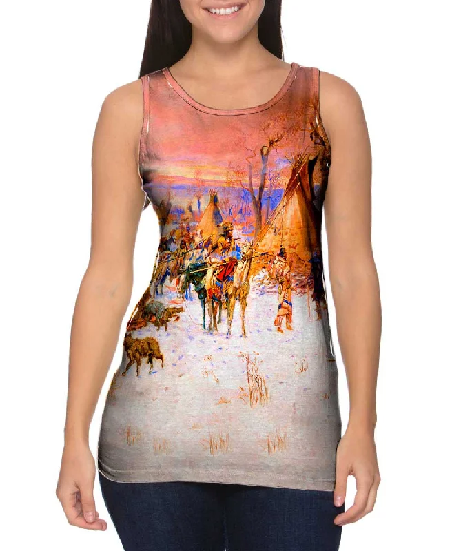 Crew Neck Women's Sustainable Tank Tops Made from Recycled MaterialsCharles Marion Russell - "Indian Hunters Return" (1900) Crew Neck Women's Sustainable Tank Tops Made from Recycled MaterialsCharles Marion Russell - "Indian Hunters Return" (1900)