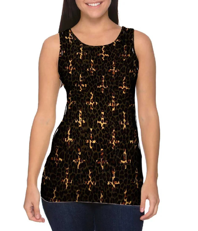Plus Size Women's Side - Slit Tank Tops in Metallic ShadesCheetah Cross Of St Peter