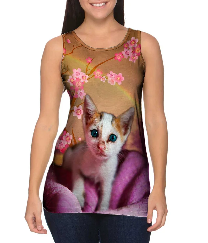 Plus Size Women's Glitter - Trimmed Tank Tops for Party NightsCherry Blossom Kitten