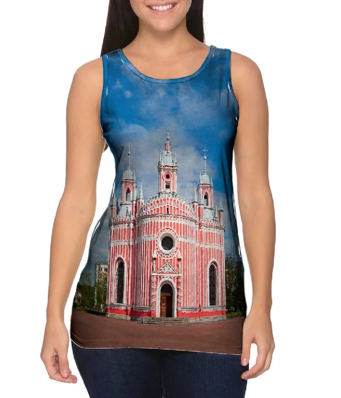 Plus Size Women's Ruffled Hem Tank Tops with Floral PrintsChesme Church